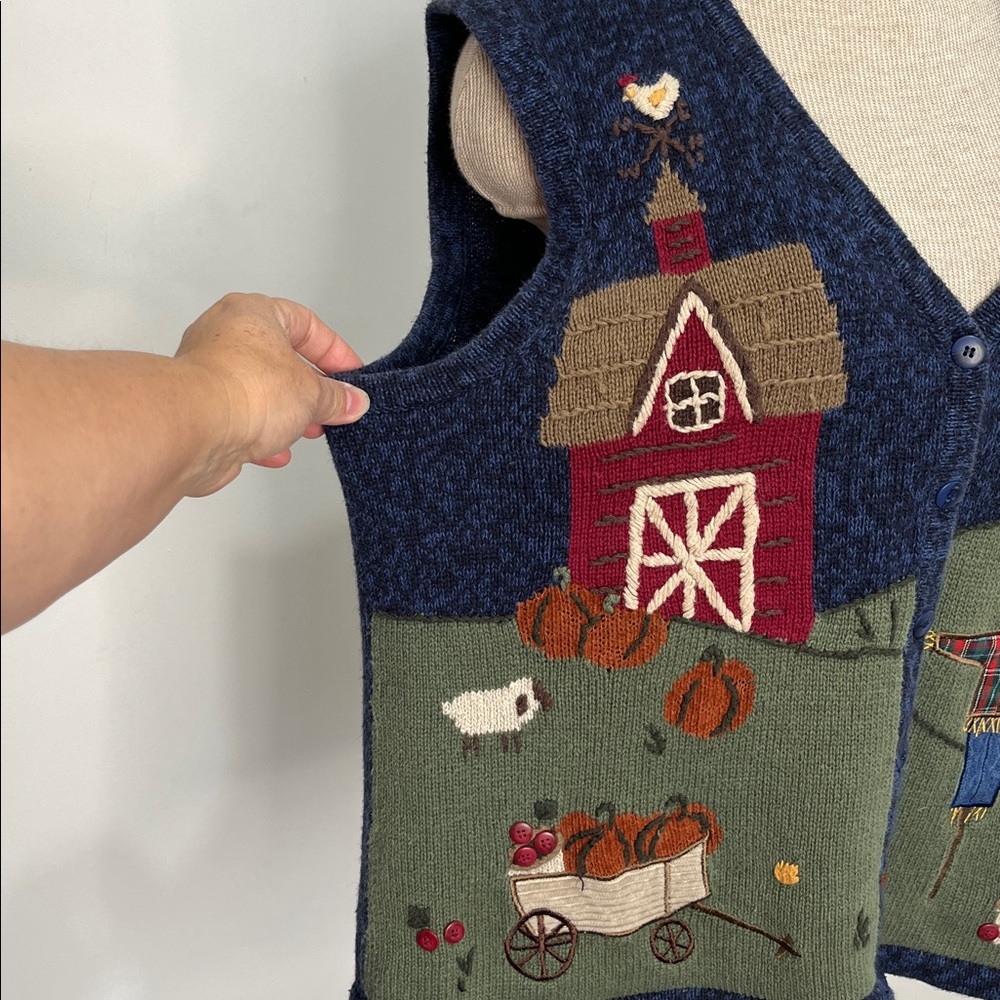 CJ Banks Women’s Size 1X Sweater Vest Hand Embroidered Fall Autumn Pumpkin - Picture 7 of 13